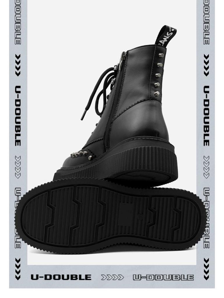 Autumn/Winter Unisex High-Top Punk Retro Flame Thick-Soled Height-Increasing Martin Boots