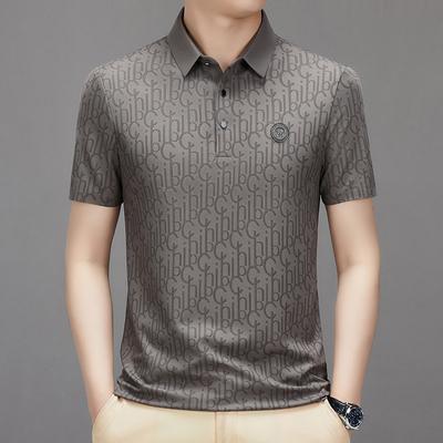 Summer High-end Short Sleeved Polo Shirt for Men's Luxurious Embossed Casual Fashion Comfortable Breathable Cool Top