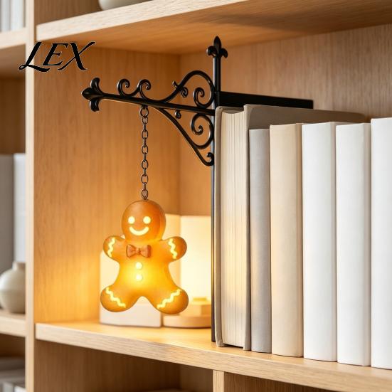 Battery Operated Bookshelf Lamp Christmas Lamp, Nook Light with Warm LED Nightlight, 3D Printed Shade, Cordless Book Vintage Hidden Metal Base,
