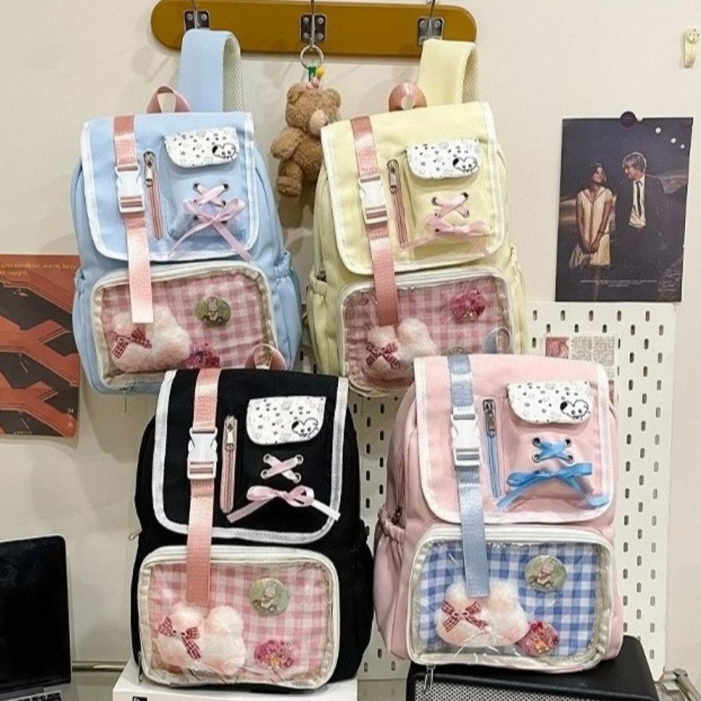Bandage Bow Mochilas Mujer Transparent Mochila College Style Student Ita Bag Commuter Backpack Crossbady Bolsa Feminina