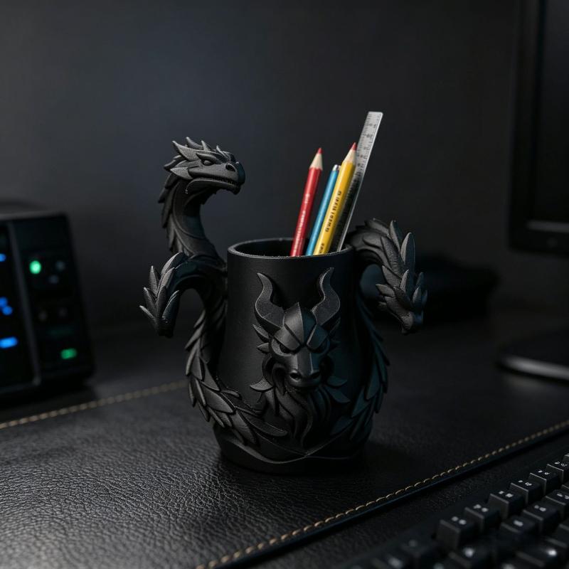 1Pcs Creative 3D Printed Dragon Pen Holder Three Headed Dragon Desktop Organizer Monster Desk Organizer Multi-Functional