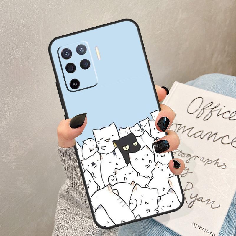Cute Cartoon Cat Case For Oppo A54 A74 A94 A17 A57 A77 A76 A16 A96 A18 A60 A80 A40 A38 A58 A78 A98 A15 A5 Pro