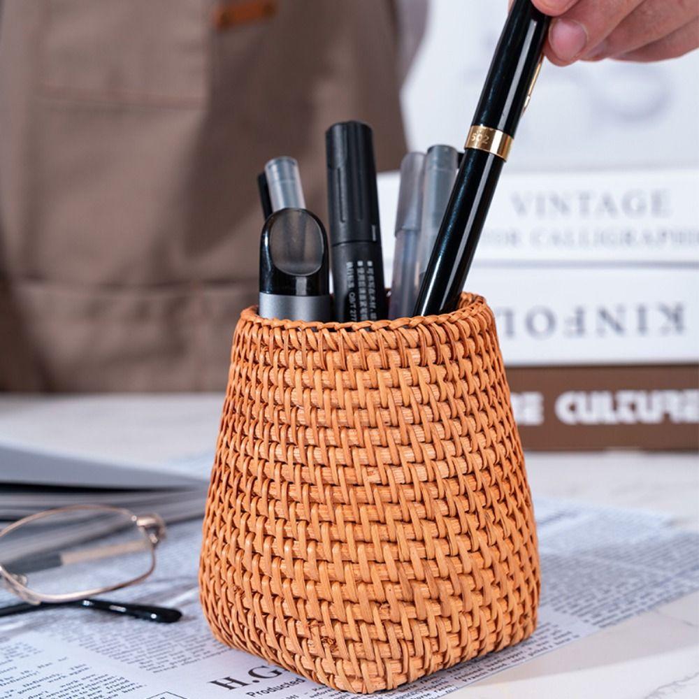 Cosmetic Holder Wood Vine Rattan Pen Holder Large Capacity Stationery Container  Student