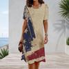 Women Plus Size Round Neck Short Sleeve American Flag Printed White A Line Dress