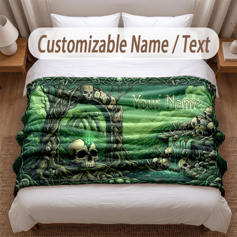 Skull Gothic Theme Soft Blanket Personalized Custom Name Text Print Warm Blanket Home Sofa Bedroom Decor