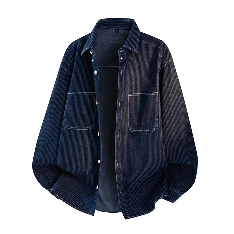

Чоловіча сорочка на ґудзиках з двома кишенями, дизайнерська, вінтажна, з довгим рукавом, вільний кардиган, робоча сорочка, куртка, хіп-хоп, вуличний стиль 3XL синій