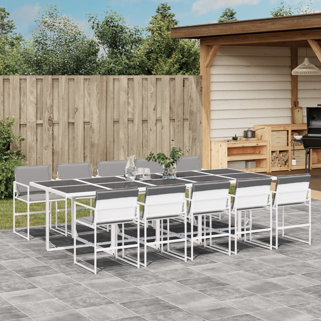 11 Piece Garden Dining Set with Cushions White Textilene