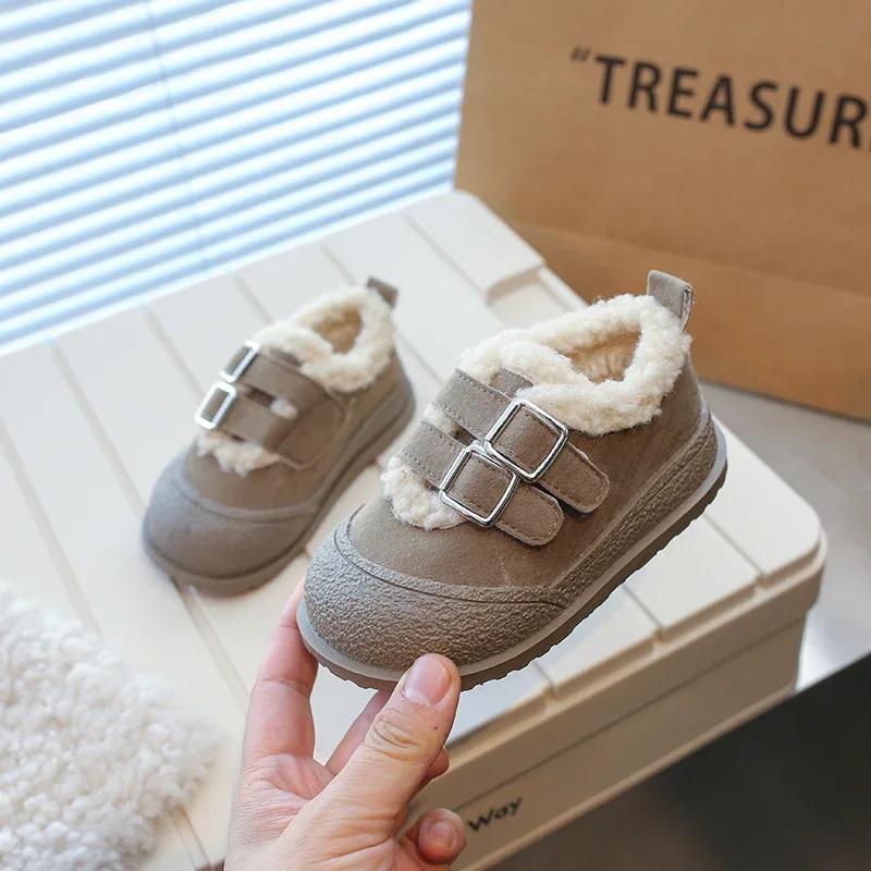 Kids Winter Shoes Plush Thicken Warm Girls Boots Retro Suede Low Top Cotton Shoes Soft Anti Slip Snow Boots Flat Casual Shoe