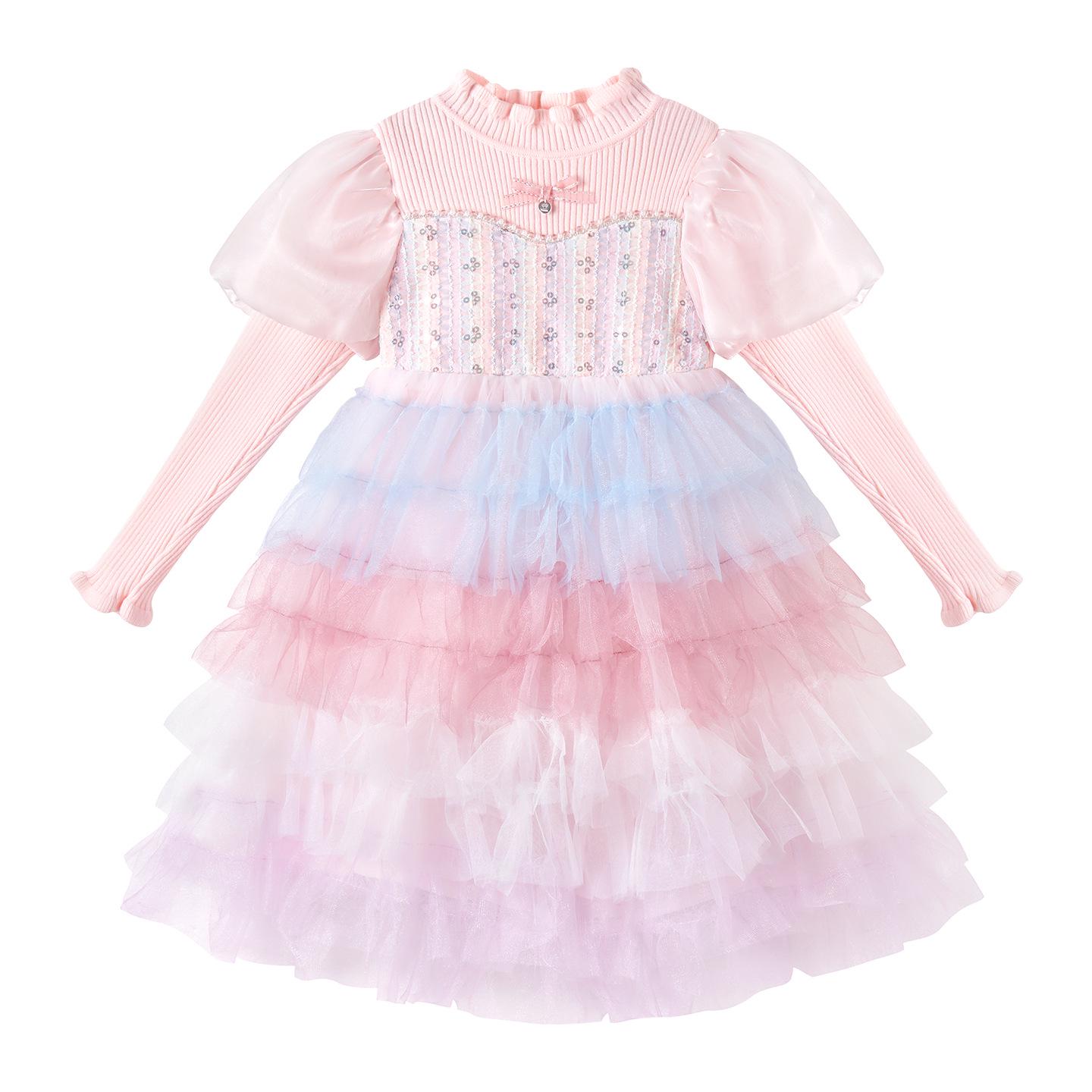 

Dreamy Puffy Skirt: Girls Tulle Princess Dress - 2025 Autumn/Winter Versatile Knitted Skirt 140 cm