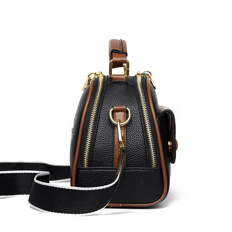 Women's PU leather top handle crossbody bag with multiple pockets, stylish contrasting color matching, and simple shoulder bag