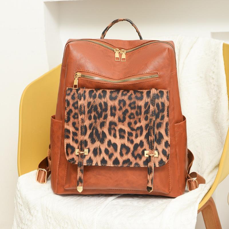 

Spring new retro leopard print fashion women s backpack large capacity versatile multi-functional backpack коричневый