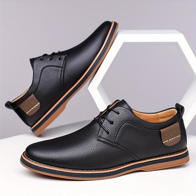Men's Low Cut Solid Color Lace Up Business Style Shoes, Rubber Soles, Formal Men's Shoes, Office Party Business Casual Shoes