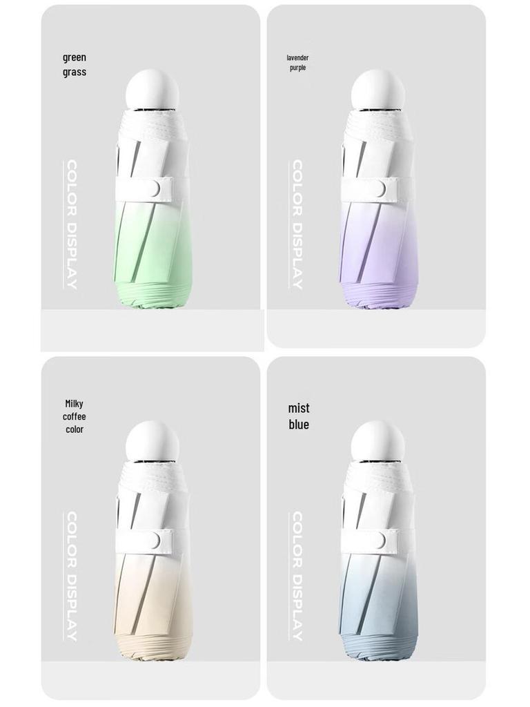 50 % Rabatt: Verlaufs-Kapselschirm - 8 Speichen, UV-schützend, Schwarzleim, Mini, tragbar, doppelt verwendbar für Sonne & Regen, bedrucktes Logo