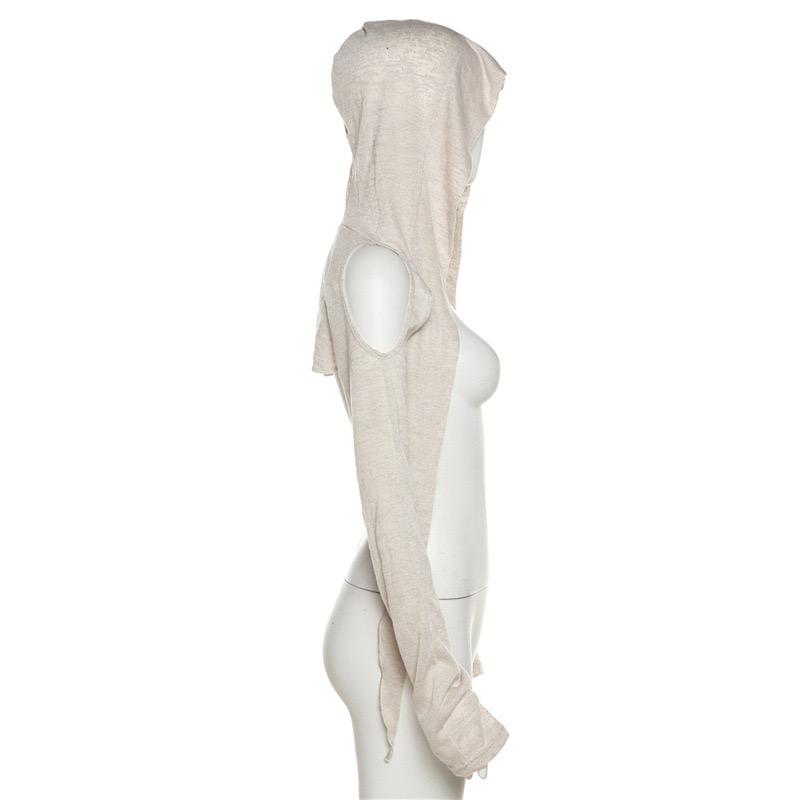 Trička s dlouhým rukávem a kapucí Sexy trička Harajuku Ženy Y2k Estetický Grunge Streetwear Crop Top Tenký Cardigan