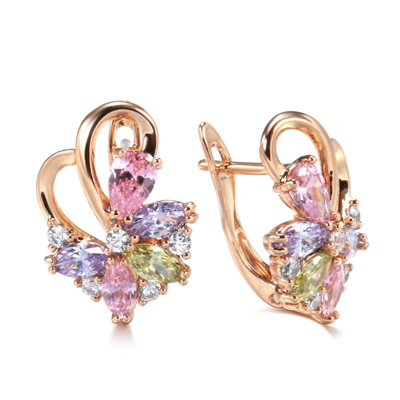 

Rose Gold Color English Earrings For Women Fashion Colorful Natural Zircon Accessories Ethnic Bride Daily Jewelry