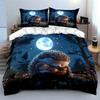 3-teiliges kuscheliges Igel Bettwäsche-Set Igel Mutter und Kind Vollmond-Print Bettbezug Niedliche Kinderzimmer Dekoration