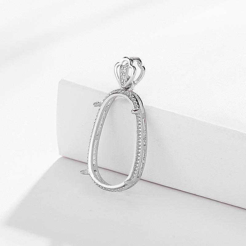 Klassischer Damen Halskettenanhänger: S925 Sterling Silber Ovaler Fassung, Leichter Luxus Mode, Handgefertigt Ungefasstes Design