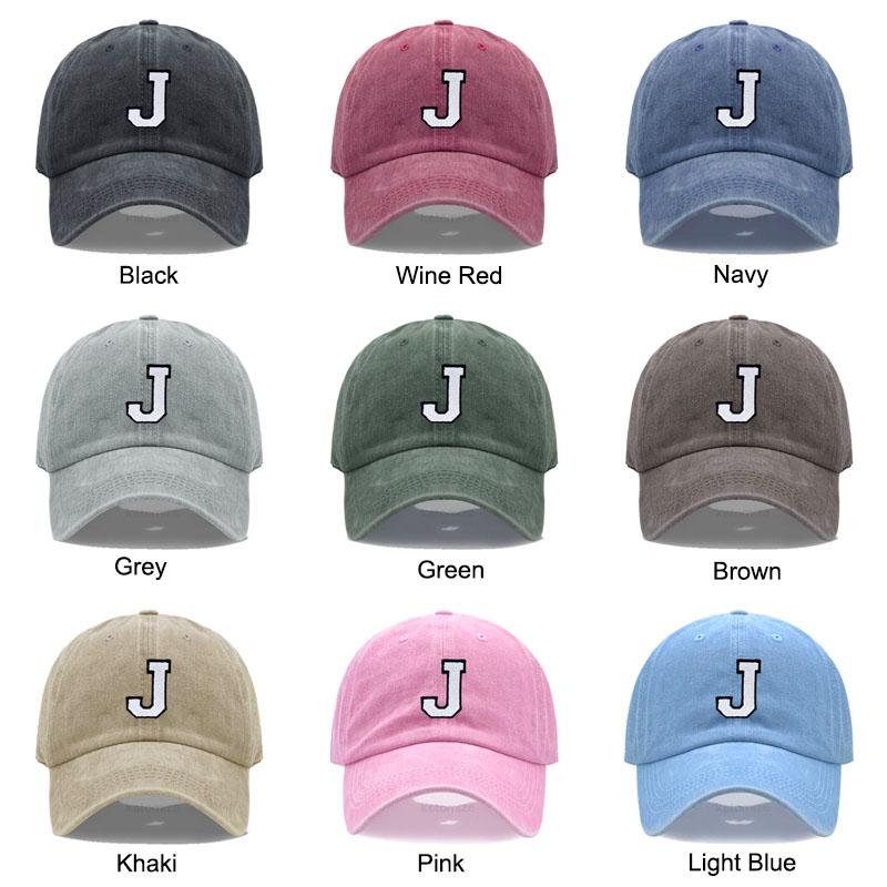 Initial Letter A-Z Embroidery Baseball Cap For Men Womne High Quality Washed Cotton Dad Hats Team Sport Visors Snapback Caps