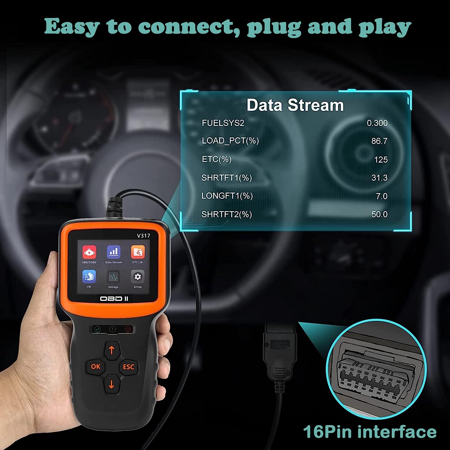 V317 Автомобильный сканер OBD2 Аксессуары для салона автомобиля Считыватель кодов — фото 5