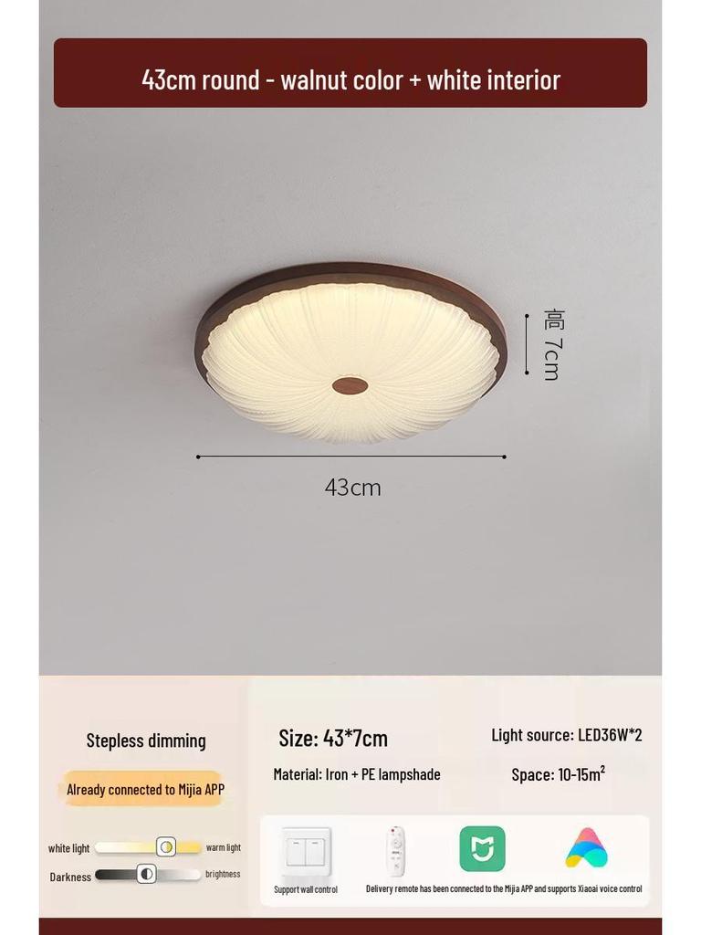 2025 Chinese Style Walnut Ceiling Light: Retro Round Design for Bedroom & Study