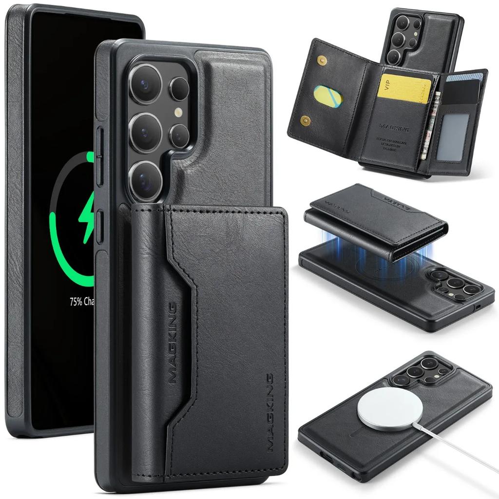 2-in-1-Magnetkarten-Brieftaschen-Telefonhülle für Samsung Galaxy S25 S23 Ultra S24 Plus für MagSafe Wireless Charging PU-Lederabdeckung
