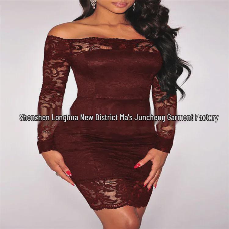 European and American Off-Shoulder Lace Bodycon Evening Dress