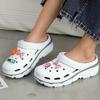 Damen-Clogs mit dicker Sohle zur Größensteigerung mit DIY-Blumen-Schleifen-Accessoires, Rutschfeste verschleißfeste leichte Gartenschuhe, Damenschuhe