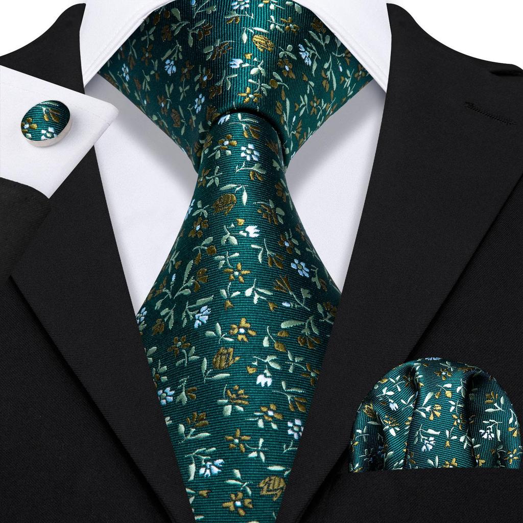 Barry Wang Formal Mens Paisley Silk Tie Set Mens Necktie Pocket Square Cufflinks Wedding