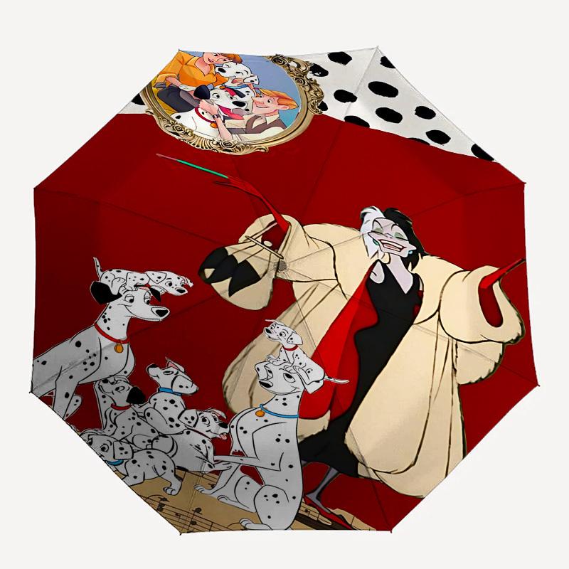 101 Dalmatians, Cruella de Vil Themed Automatic Opening and Closing Umbrella, Brightly Colored 8-rib Portable Umbrella, Suitable for Men and
