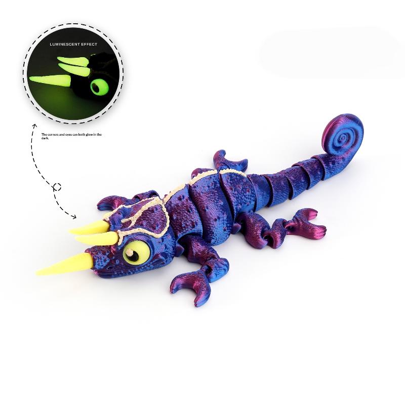 Glow In The Dark 3D Printed Chameleon Fully Articulated Fidget Animal Figurine Flexible Desk Ornament Room Decoration Gifts