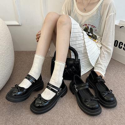 Kleine Lederschuhe Damen neu Sommer Retro Plateau College-Stil Mary Jane Einzelne Schuhe mit Rock runde Spitze