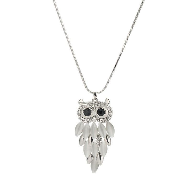 Japanese High-End Necklace Women S Long Sweater Chain Owl Owl Pendant Personalized Fashion Accessories платиновый