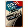 Vintage 2002 Turbo Metal Tin Sign  Classic Car Retro Wall Art   Red  Blue Design with Turbo Label Perfect for Home Offi