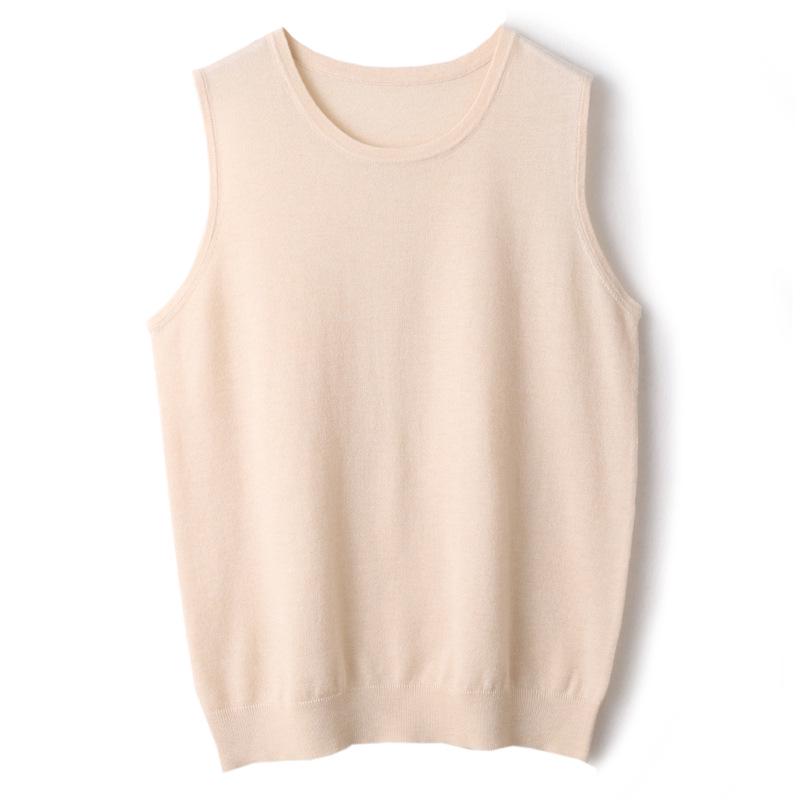2025 Women's Fine Merino Wool Round Neck Sleeveless Knitted Vest – Solid Color, Loose Fit, Versatile Base Layer for Early Autumn