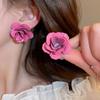 Sweet three-dimensional flower petals silver needle stud earrings