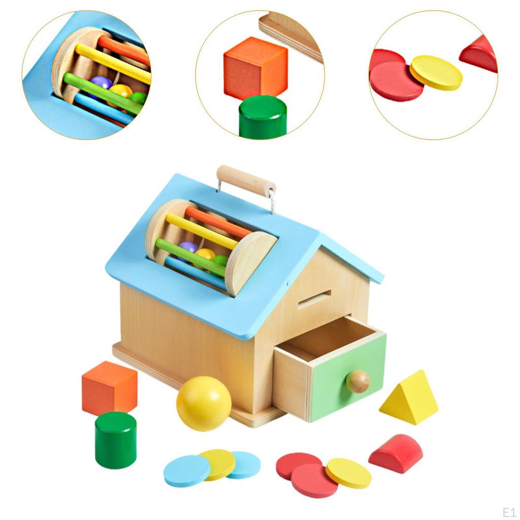 Wooden Montessori Toy Activity Board Color Sorting Educational Sensory House for