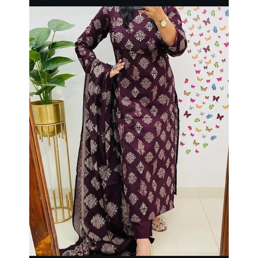 Women Designer Cotton Kurta Pant Dupatta Set Indian Party Wear Top Tunic Kurti VSO-1718 C