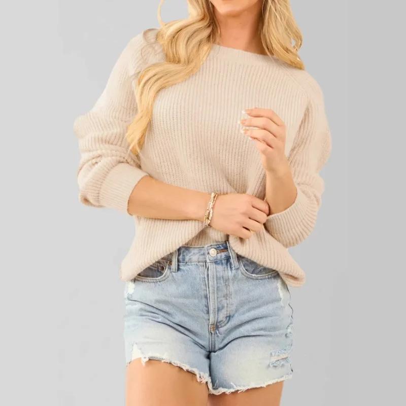 Lace Spliced Long-sleeved Sweater Top Autumn and Winter Women's Elegant Sexy Backless