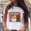 Womens White Christmas Printed Tshirt ShortSleeved Aesthetic New Years Party Clothing for Women