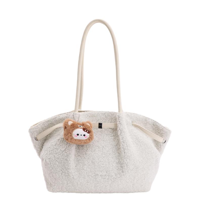 Winter Korean Version of Lamb Wool Handbag Large-capacity Plush Bag Women's Foreign Style Fashion Shoulder Underarm Bag Tote Bag