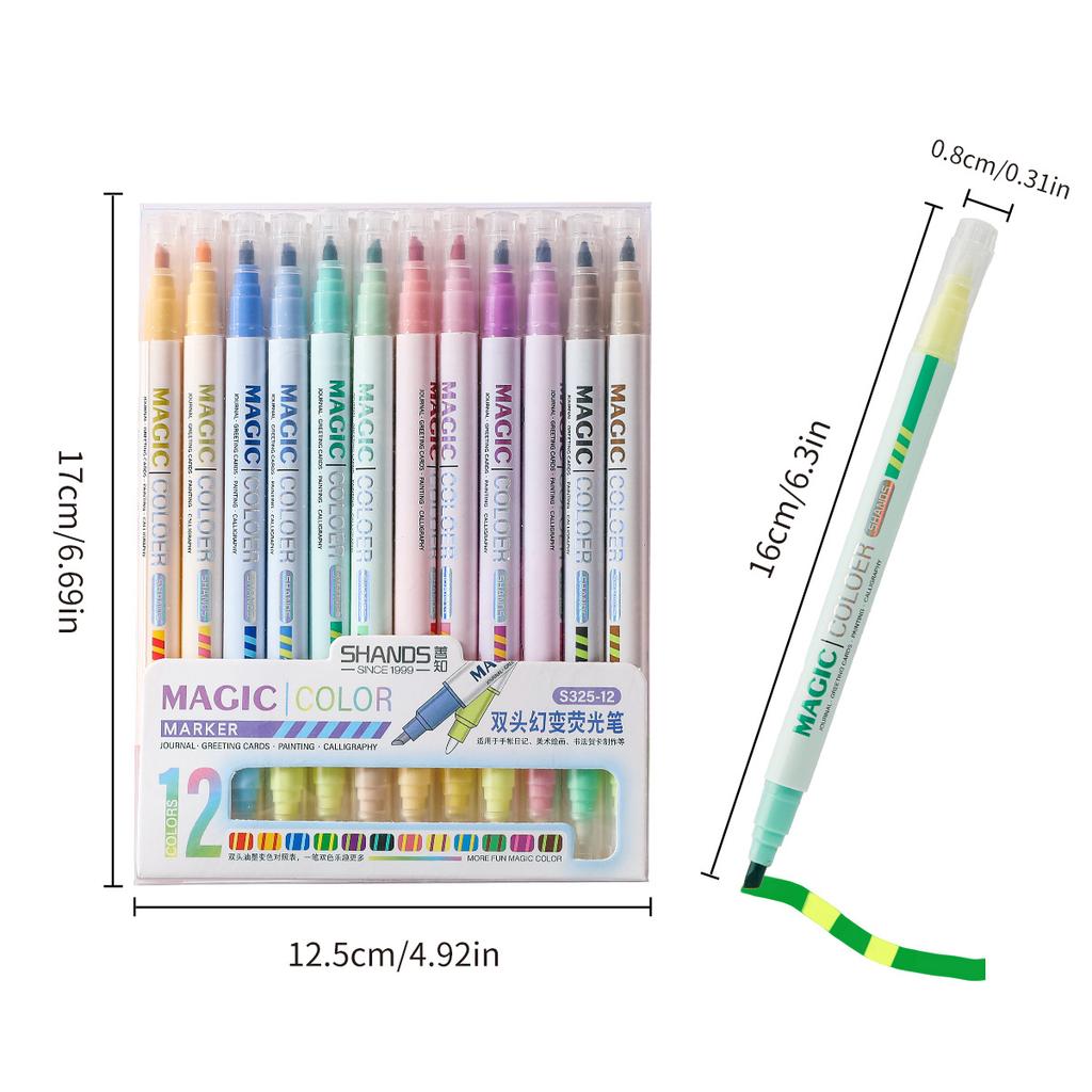 6/12pcs Set Magic Color Changing Dual Tip Markers, Kids Fluorescent Highlighters Scrapbook Journaling School Supplies DIY Gifts