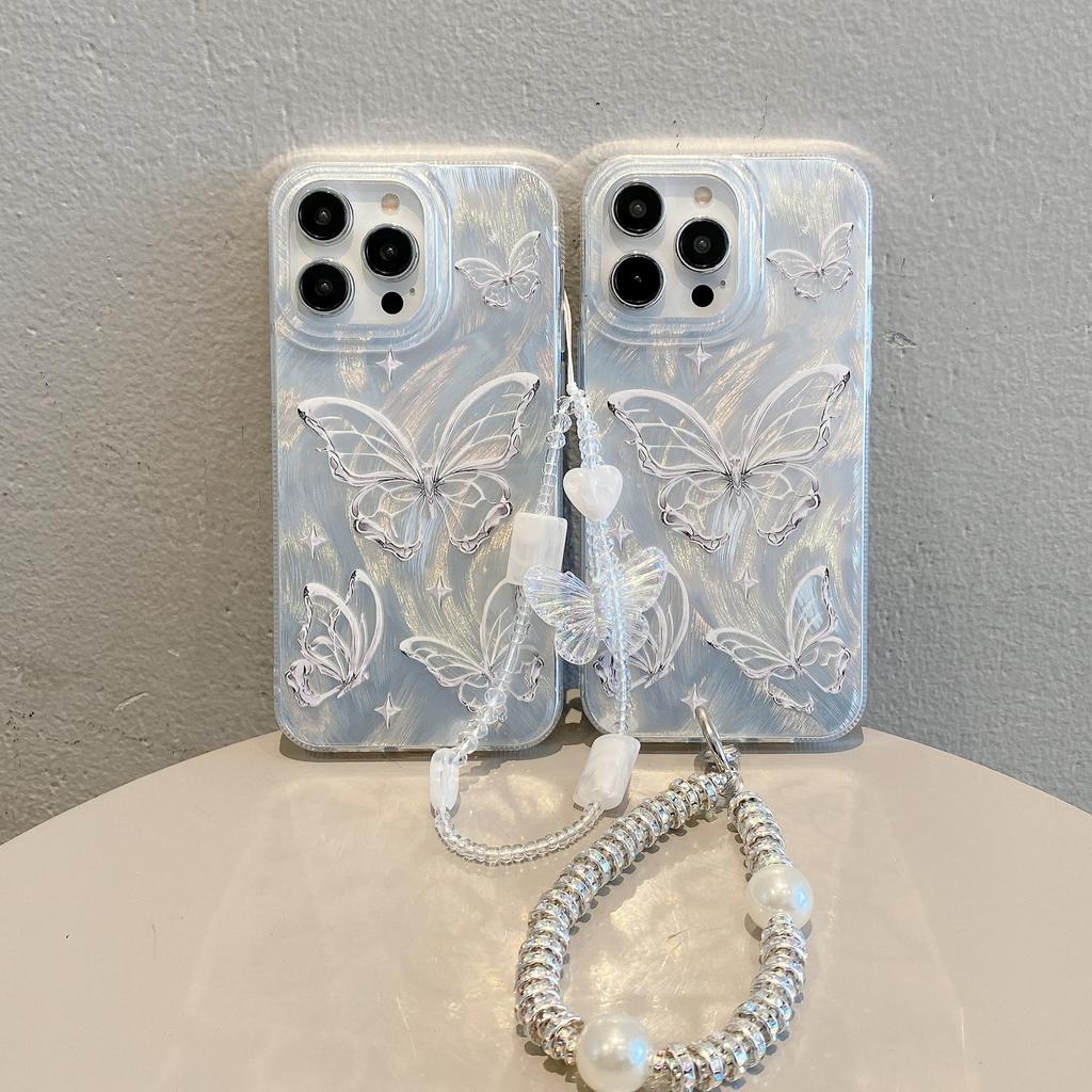 Feather Butterfly Apple 13 Laser Shell Pattern Hard Shell Iphone15 Bracelet 14 High end 16 Mobile Phone Case