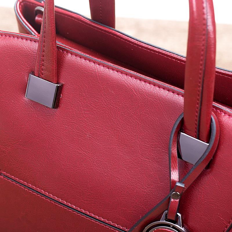 Real Cowhide Women'S Bag Splicing Women'S Handbag Oil Wax Leather Fashion Versatile Single Shoulder Oblique Span Bag