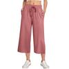 Pantaloni da donna a vita alta con nodo regolabile, fluidi in cotone e lino, gamba larga