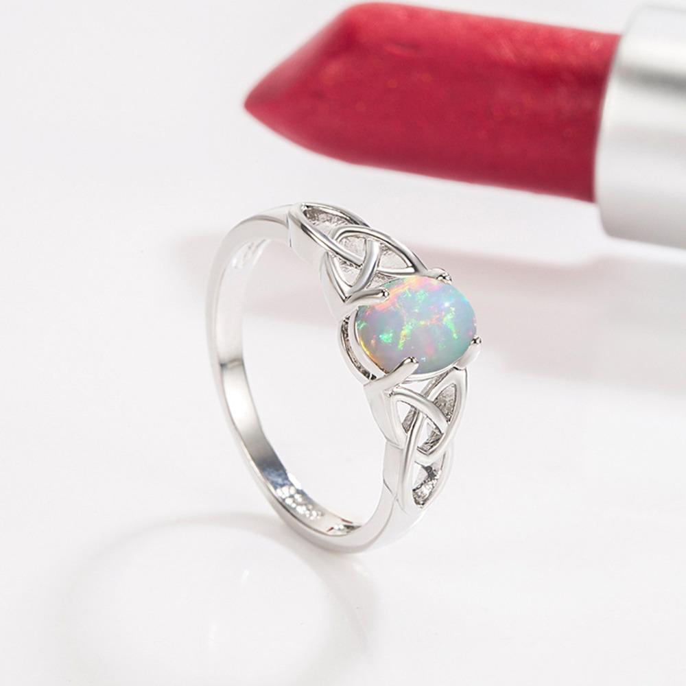 WOSIKATE Fashion White Opal Ring For Women   CopperLight Luxury Hollow Design Simple  Jewellery Ring Size 6-10