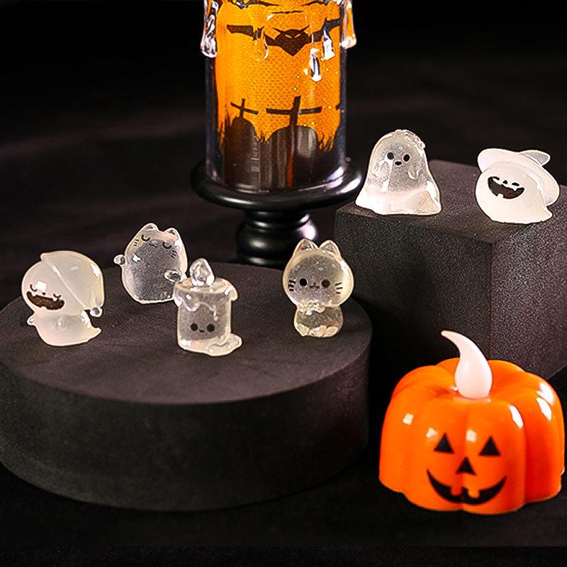 Mini Luminous Halloween Cute Ghost & Pumpkin Resin Figurines