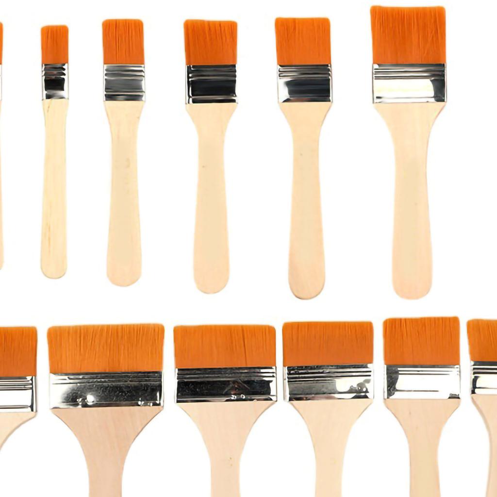 12PCS Flat Paint Brush Nylon Bristle Wooden Handle Aluminum Alloy Chip Paint Brush for BBQ Yellow 12PCS