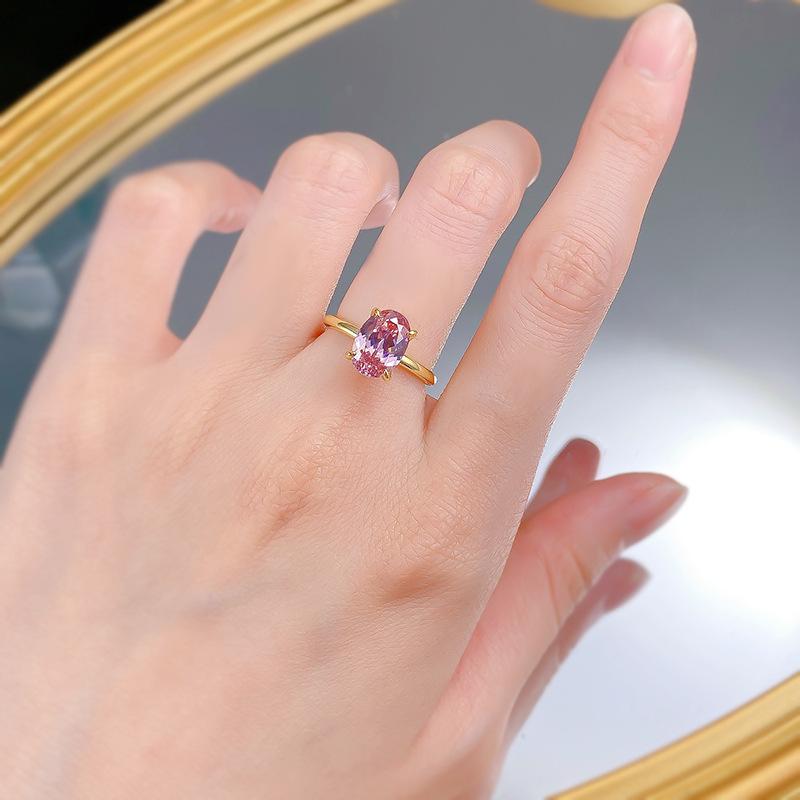 Zhuozhifan S925 Gold-Plated Sterling Silver Ring with High Carbon Diamond & Oval Morganite