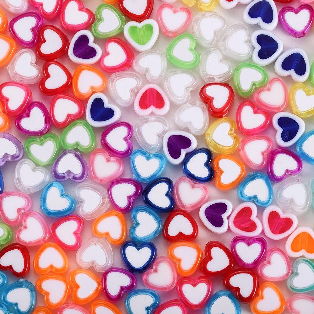 50 stücke Modeschmuck Liebe Herz Acrylperlen Lose Spacer Flache Runde Perlen Für Schmuckherstellung DIY Armband Zubehör