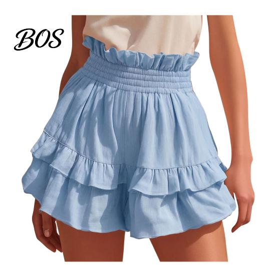 Summer Casual Pants Women Women s Cotton Linen Ruffle Tiered Shorts, Elastic High Waist Lounge Shorts Layered Flowy Beach Mini Easy To Pair Bottoms XXL небесно-голубой